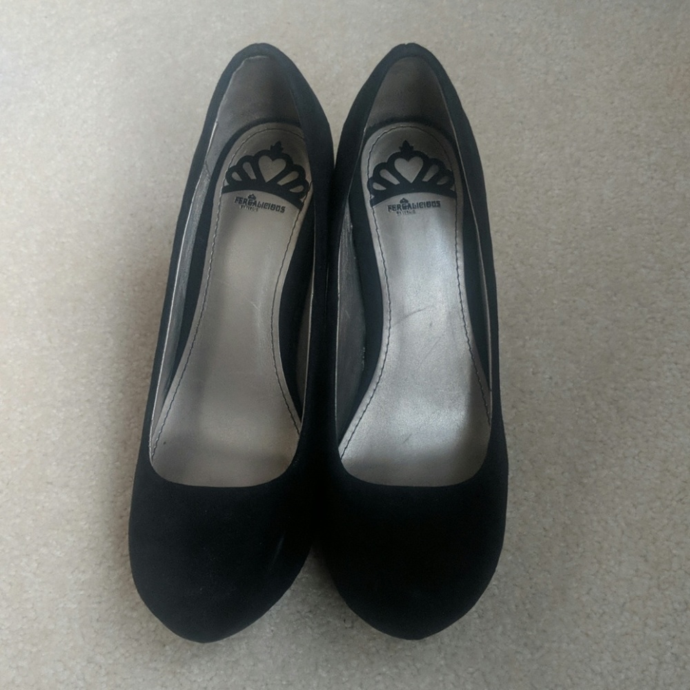 Wedge black suede heels